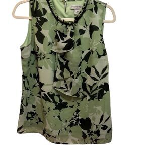 Sag Harbor Petite Floral Sleeveless Blouse Green Women's Size M
